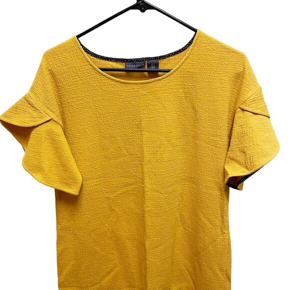 Amaryllis Mustard Yellow Sheath Dress Flutter Sleeve Small - Picture 2 of 7